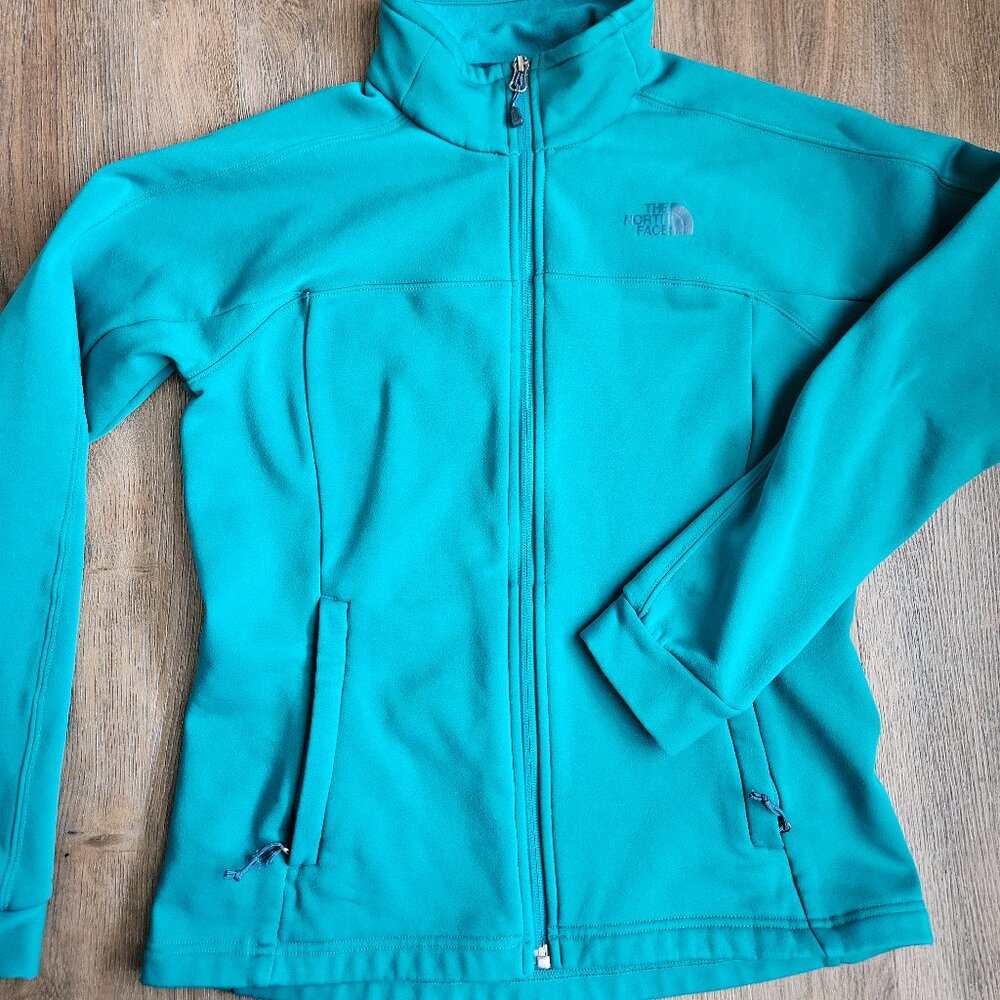 North Face Women's fleece lined teal blue full zip jacket size medium